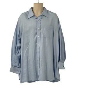 Hamilton Mens Long Sleeve Button Up Dress Shirt Blue‎ Pinstripe French Cuffs XL